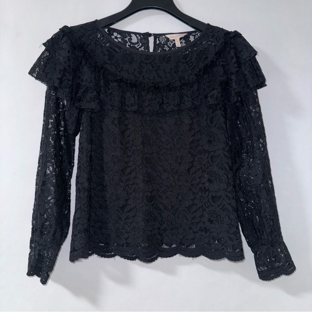 Rebecca Taylor Womens Black Lace Ruffled Blouse    size 2
